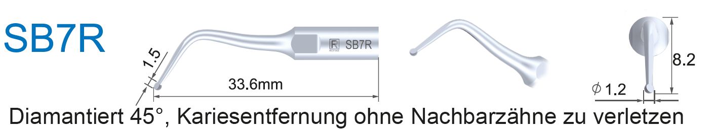 SB7R Ultraschallspitze diamantiert zur Kariesentfernung distal  