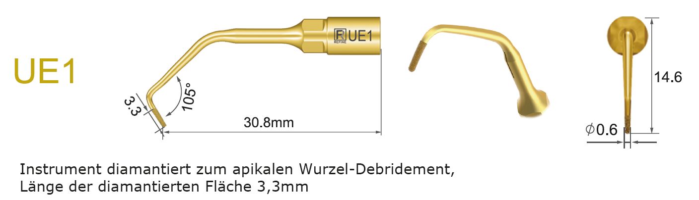 UE1 Ultraschallspitze diamantiert zum apikalem Wurzel-Debridement