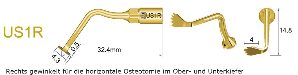 US1R Ultraschallspitze Knochensäge Rechts gewinkelt für die Osteotomie